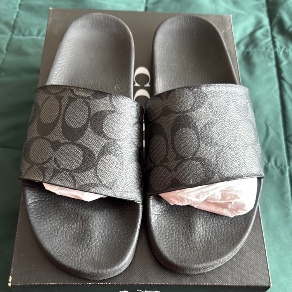 Coach Black Slide Sandals